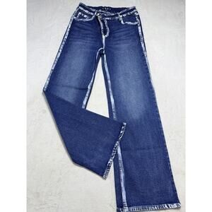 Vibrant M.I.U. Wide Leg High Rise Flare Jeans Women's 7 W27 Contrast Trim Denim